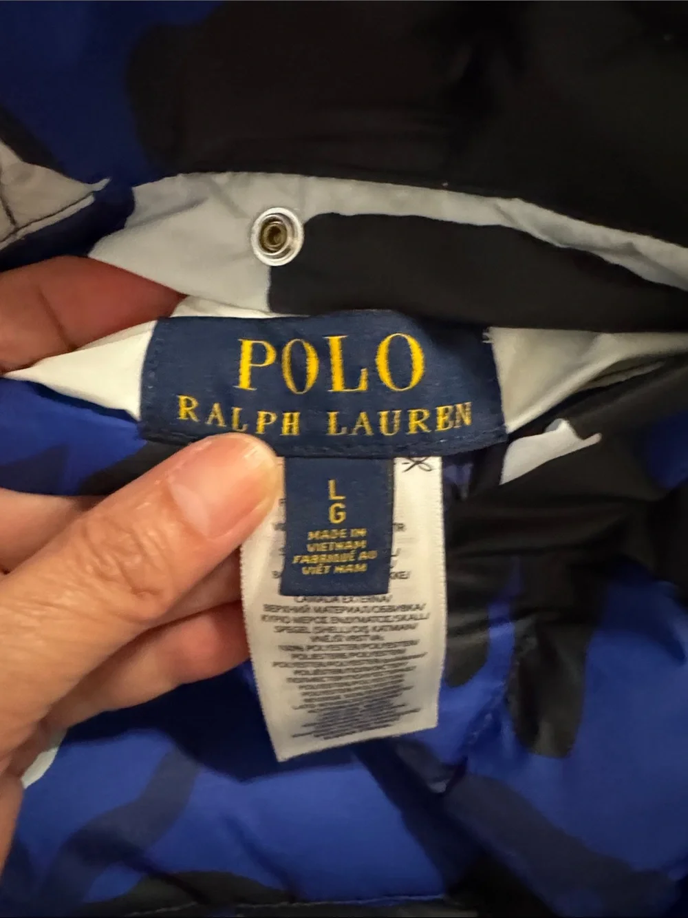 Polo Ralph Lauren Down Reveraible Vest Blue Camo/White Snap Embroidered Logo-L